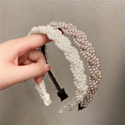 Wide Side Pearl Twist Braid Hairband